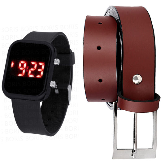 High Quality Leather Belt and watch (Pack of 2)