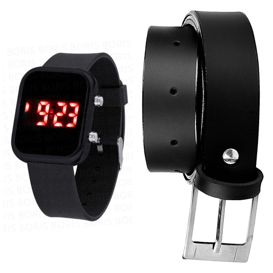 High Quality Leather Belt and watch (Pack of 2)